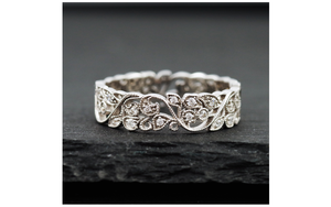 5mm 9ct Real White GOLD Created DIAMOND Handmade Leaf Eternity Wedding Band Ring