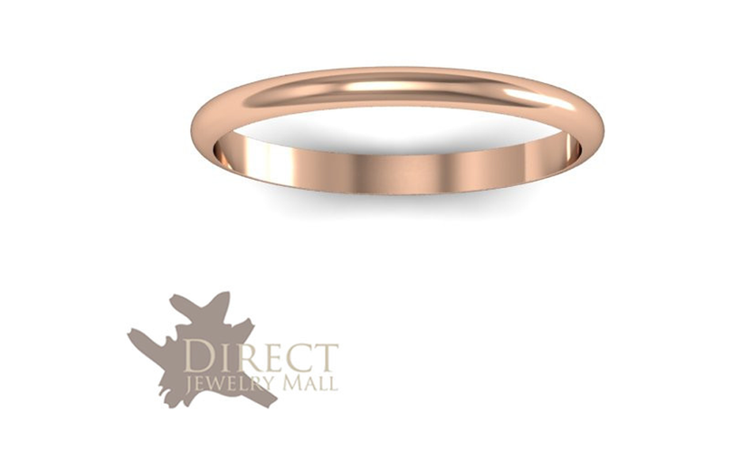 2mm 9ct Solid Real Rose Gold D Shaped Medium Plain Wedding Band Ring Full Size